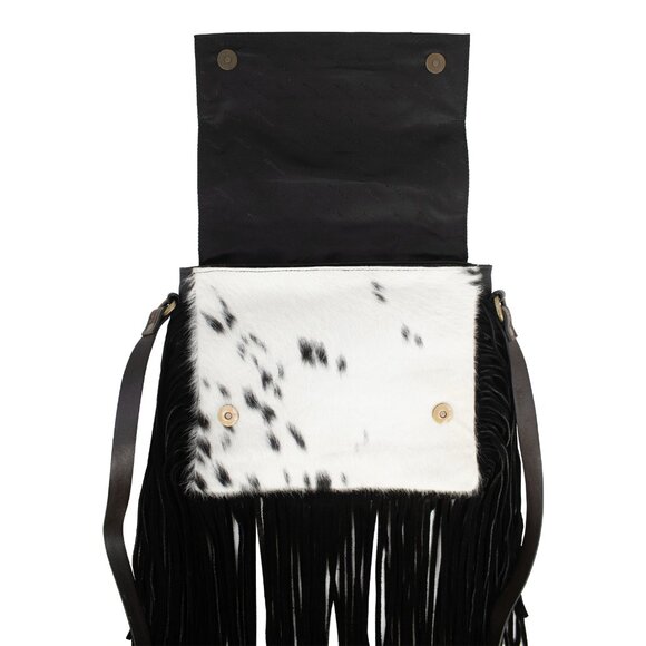 Cowhide Leather Women Shoulder Hand Tooled Bag with Fringes - Picture 5 of 10